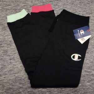 Girls XL Champion Black Sweatpants/Joggers With Mint & Pink Ankles